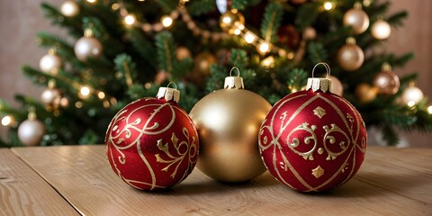 Antique-inspired Christmas ornaments, muted colors, detailed patterns, vintage holiday charm background