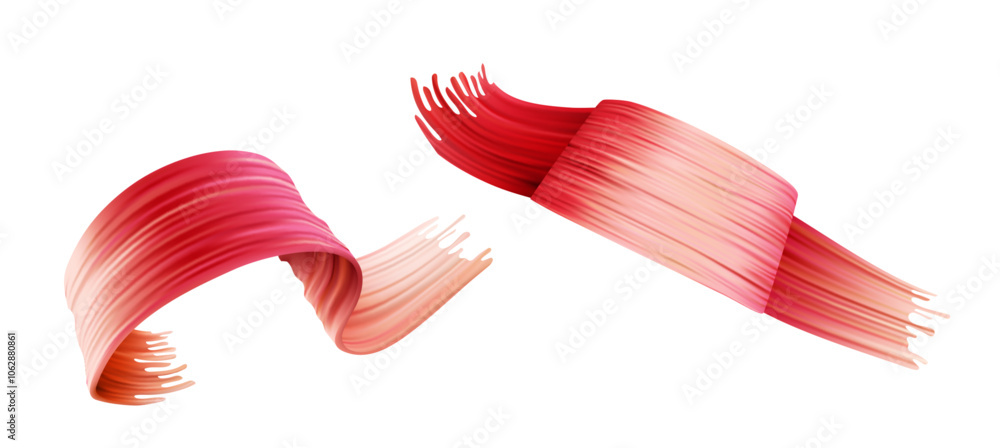 Poster dynamic red ribbons creating fluid brushstroke effect. abstract digital design elements with gradien