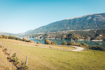 Hiking in autumn and discovery of the landscape of the Drac Himalayan footbridge, in Isère and the...