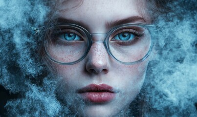 Woman with glasses, digital effect background