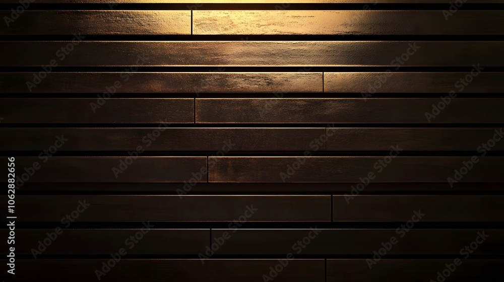 Poster dark matte background with horizontal golden bronze planks, illuminated from above, creating a luxur