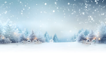 Landscape with christmas tree in snow winter forest background, Gradient effect isolated on white and transparent background, png