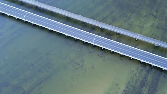 Top-down aerial view of Barwon Heads Bridge over Barwon River