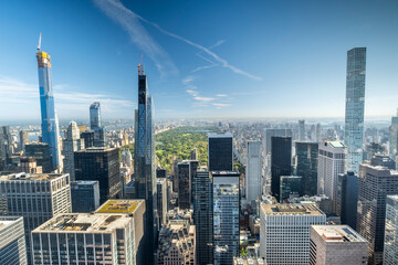 New York City USA downtown Manhattan cityscape view over Central Park