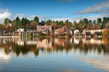 Lake Placid town over Mirror Lake Adirondack Mountains New York