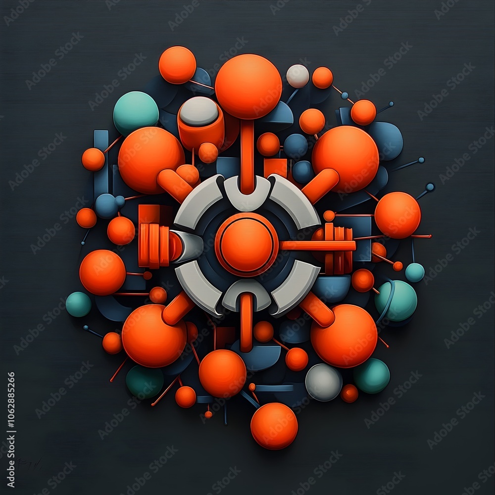 Poster mesmerizing molecular design with perfectly symmetrical orb like form and vivid neon hues captivatin
