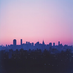 Fototapeta premium City silhouette against a twilight sky with soft pink and purple hues