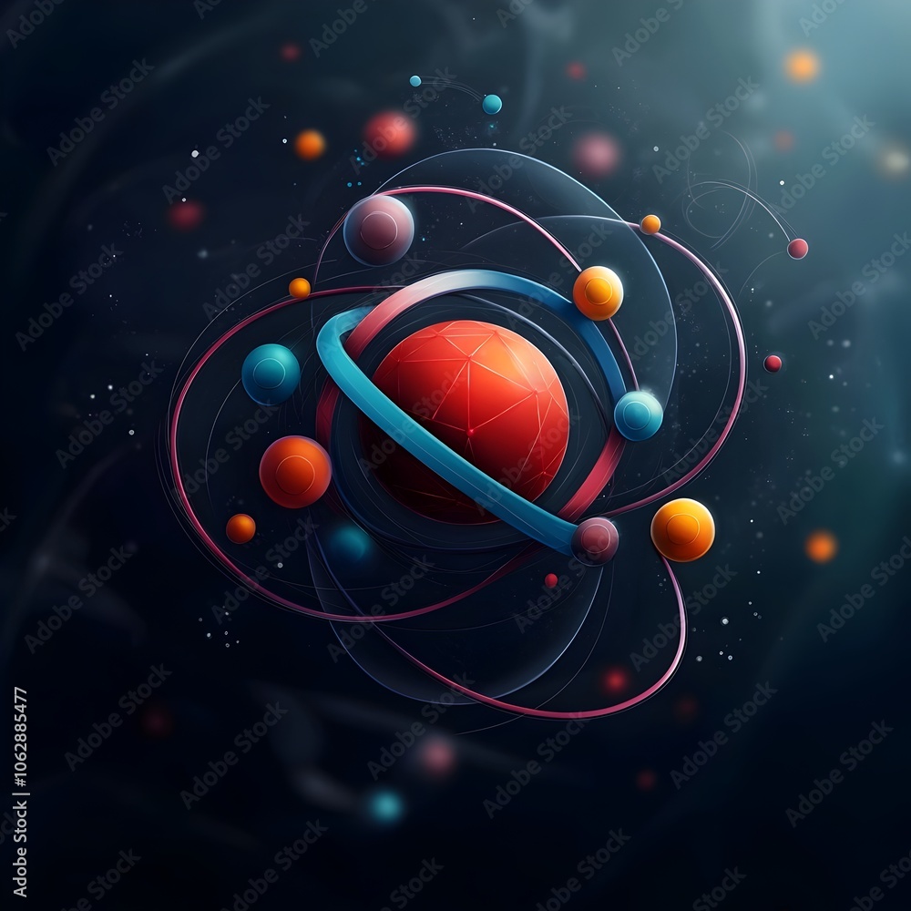 Poster mesmerizing molecular orb vivid neon hues and intricate geometric details in a captivating retrofutu