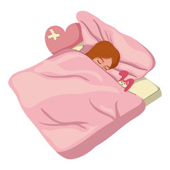 Sleeping Happy Girl With Her Doll