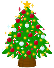 Red and white baubles and candy canes Christmas tree