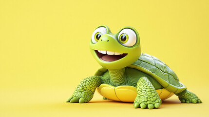 Obraz premium a charming 3d render green turtle on yellow background