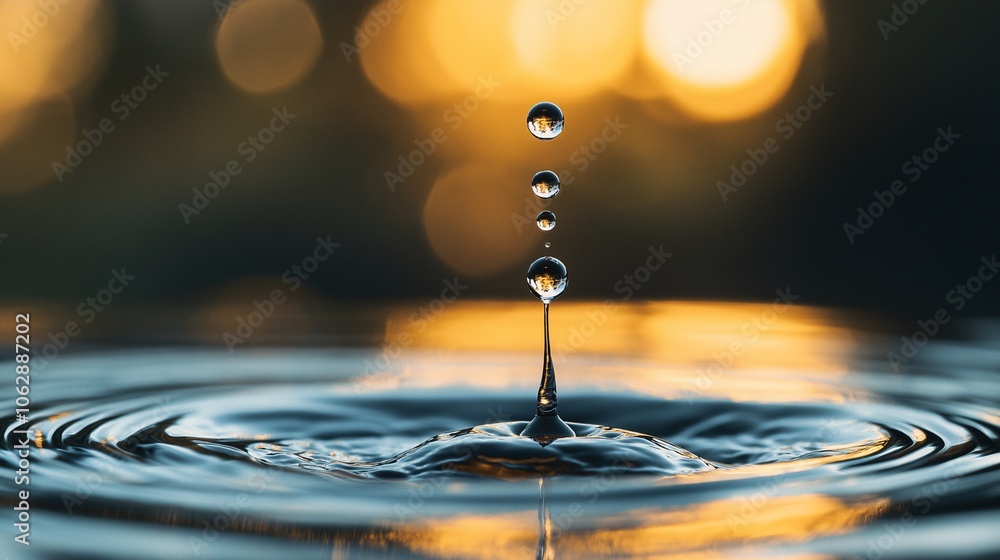 Poster ink drop splashing in water with soft background bokeh