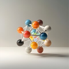 Obraz premium Mesmerizing molecular prism with refractive crystalline structures shimmering holographic surfaces and hypnotizing light play of jewel toned rainbow spectra in a sterile white laboratory environment