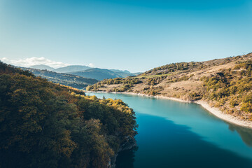 Hiking in autumn and discovery of the landscape of the Drac Himalayan footbridge, in Is&egrave;re and the Auvergne-Rh&ocirc;ne-Alpes region in France
