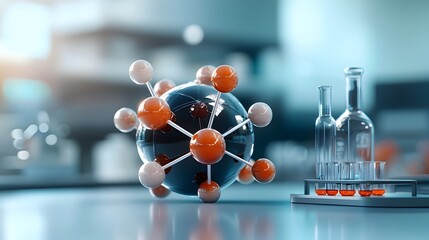 Captivating Molecular Structure Showcased in Vibrant Iridescent Gradient   Intricate atomic bonds futuristic lab setting and art nouveau inspired design elements create a visual