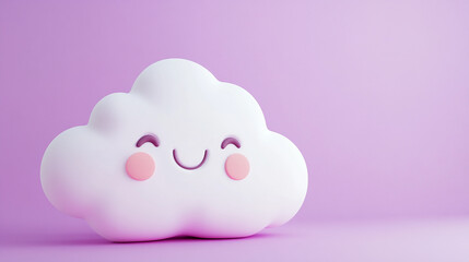 cute kawaii white cloud with rosy cheek on soft color background