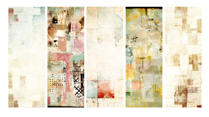 Set of banner with old cardboard texture and grunge pattern in patchwork style. Horizontal or vertical retro backdrop with paper texture. Vintage cardboard background with abstract decor