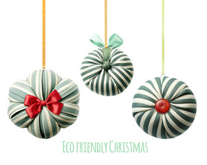Eco friendly Christmas. Homemade Christmas ornaments made of natural biodegradable materials. Ecology, environmental conservation, zero waste concept. Isolated on white background