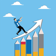 Obraz premium Success businessman step up growing bar graph stairs