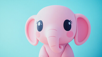 Fototapeta premium kawaii pink elephant on bright blue background