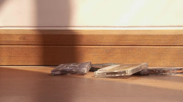 a lot of  Cassette Tape falling down 