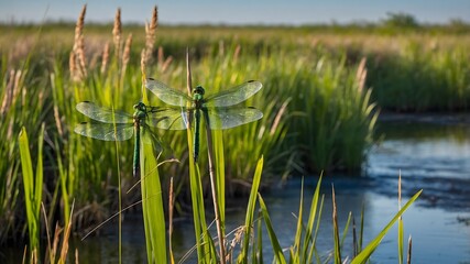 Marsh Dancers: Hine's Emerald Dragonflies in Action