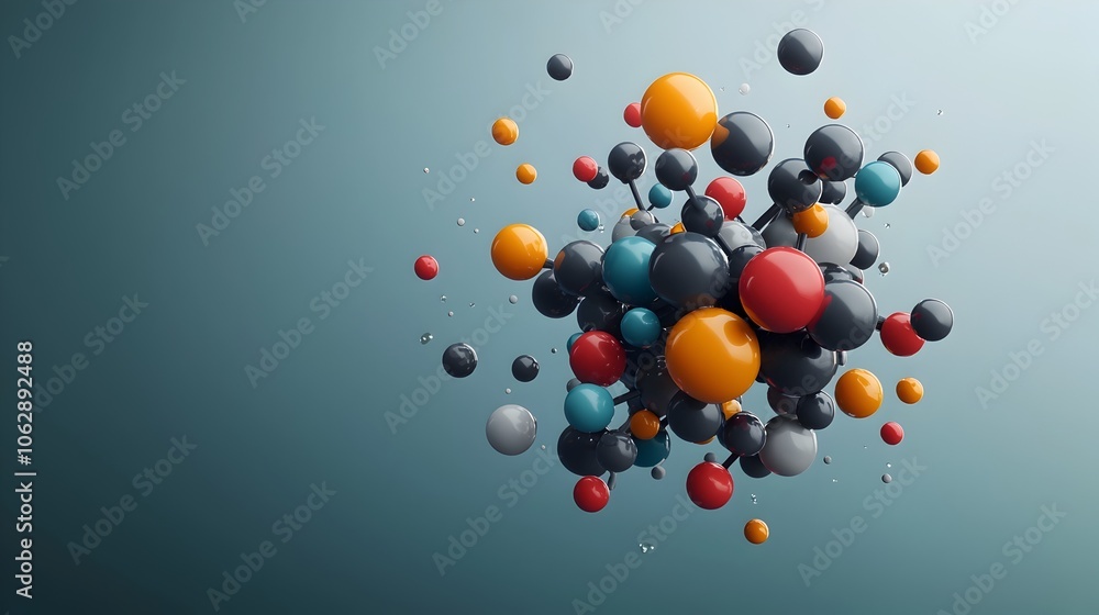 Poster vibrant and intricate molecular structure visualization in abstract digital art striking spherical s
