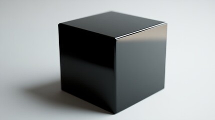 Fototapeta premium A metallic black box with sharp reflections, placed at an angle on a clean white background 
