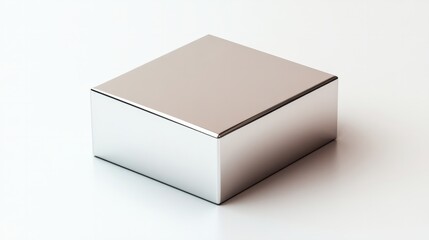 Naklejka premium A metallic silver box with a reflective surface, positioned at an angle on a clean white background 