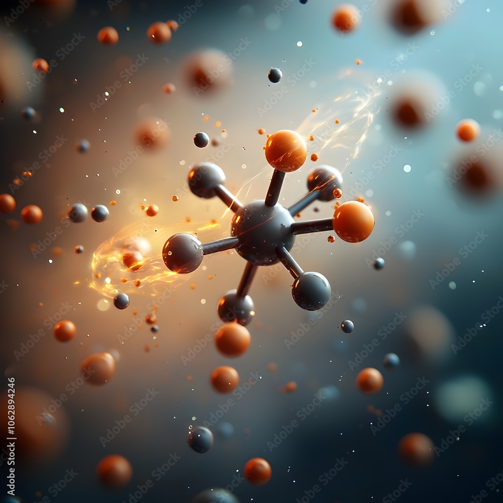 Aufkleber vibrant complex molecular model featuring intricate atomic patterns and intense dynamic lighting cre