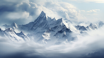 Obraz premium Blue Snow Covered Mountain Landscape in Winter. Blurred Background.