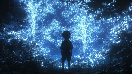 Fototapeta premium A brave anime adventurer journeys through a mystical enchanted forest filled with luminous wonders and secrets awaiting discovery