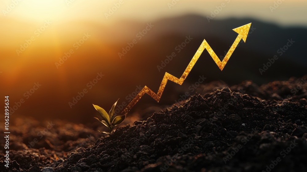 Poster glowing ascending line graph on dark background