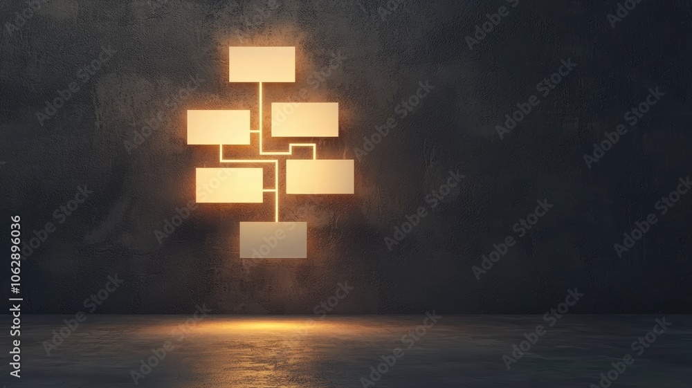 Poster glowing flowchart on digital background for business use