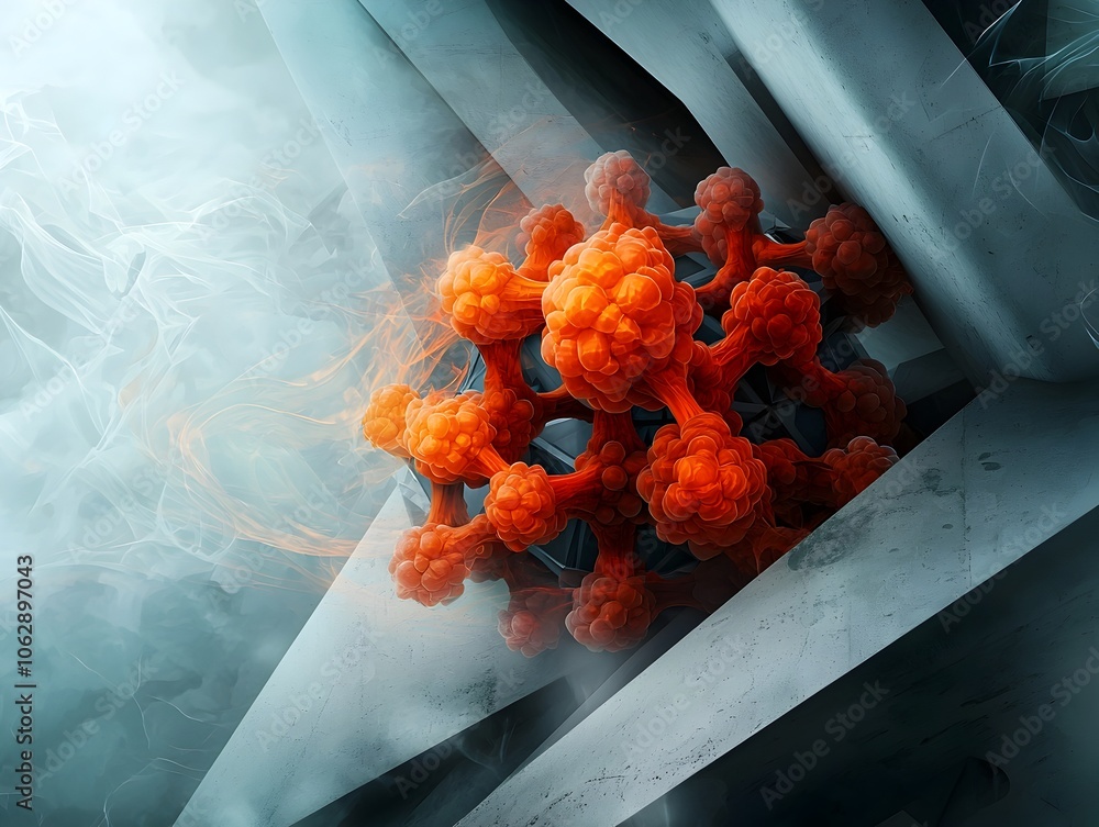 Poster captivating molecular formation with powerful angular architecture and mesmerizing nested patterns a
