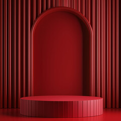 Abstract scene background. Rectangle podium on red background. Product presentation, mock up, show cosmetic product, Podium, stage pedestal or platform