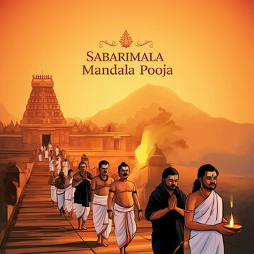 Sabarimala Mandala Pooja procession with devotees climbing towards the temple, symbolizing devotion and pilgrimage