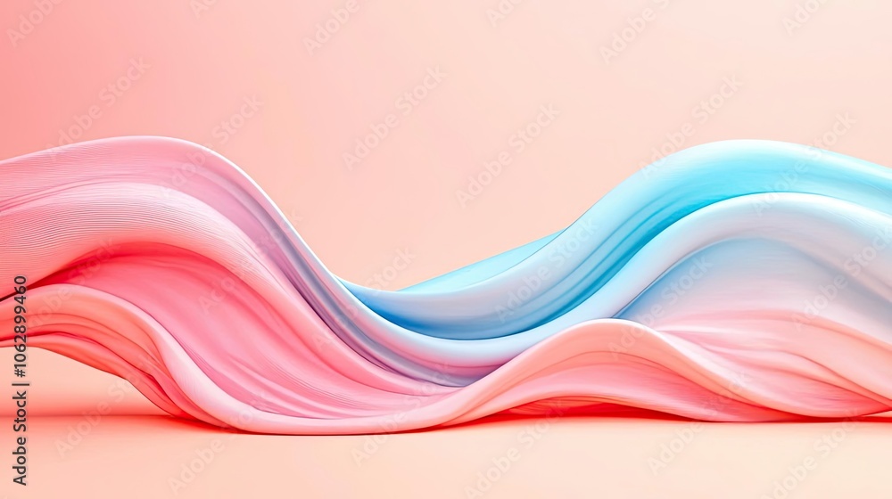 Poster Soft flowing waves in pink and blue hues, creating a smooth abstract background.