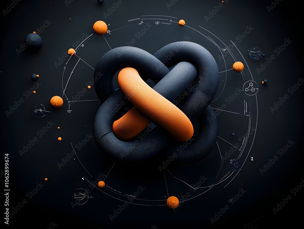 Poster globular molecular assembly with interlocking chemical units and dynamic interactions abstract digit
