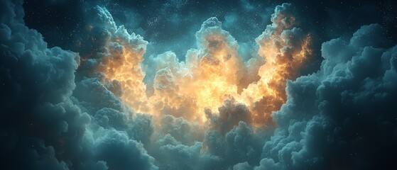 A stunning view of vibrant clouds illuminated by a fiery glow, evoking a sense of wonder.