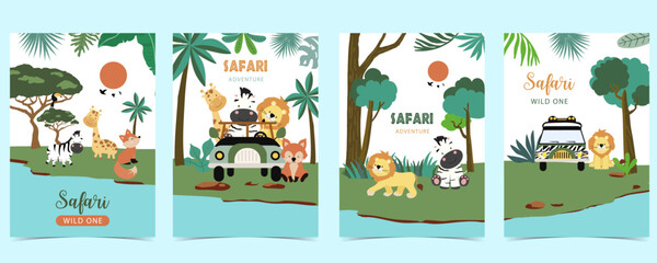 Fototapeta premium cute safari landscape template banner for a4 vertical design