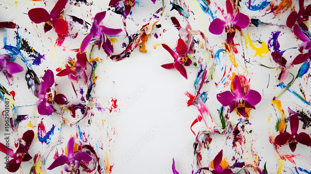 Aufkleber A vibrant display of colorful orchids on a white background, blending art with nature for an eye-catching visual effect.