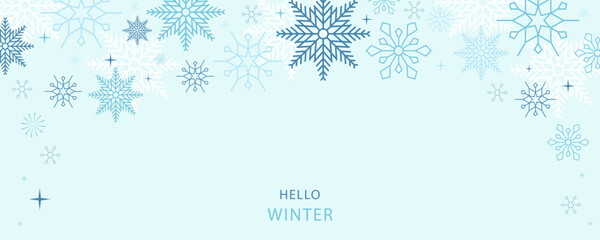 blue winter banner background with snowflake for horizontal design