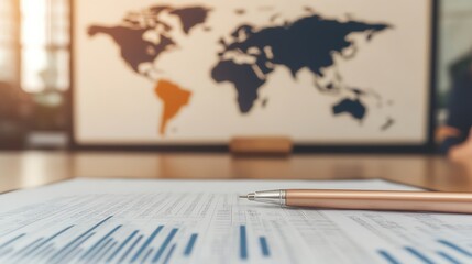 Group of people negotiating around a table with a world map in the background, global negotiation, international business deal