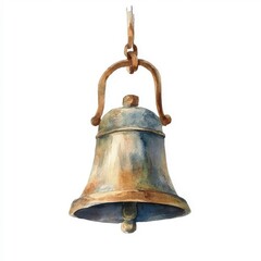 Fototapeta premium Watercolor style bell, soft hues blending beautifully, isolated on a white background.