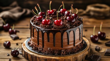 A beautifully decorated chocolate cake with a glossy glaze,