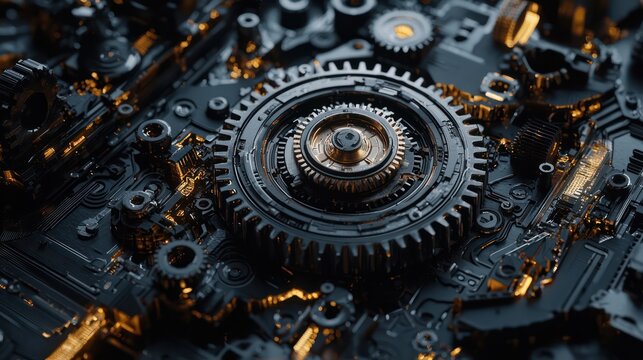 3D rendered icon of gears, emphasizing the intricacy of mechanical cogs.