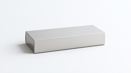 Naklejka premium A minimalist, rectangular metallic silver box with sharp edges, placed on a white background