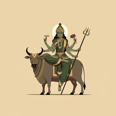 Obraz premium A graceful portrayal of Goddess Parvati riding Nandi, symbolizing strength, compassion, and motherly love