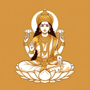 Beautiful depiction of Goddess Lakshmi on a lotus, symbolizing prosperity, wealth, and divine blessings